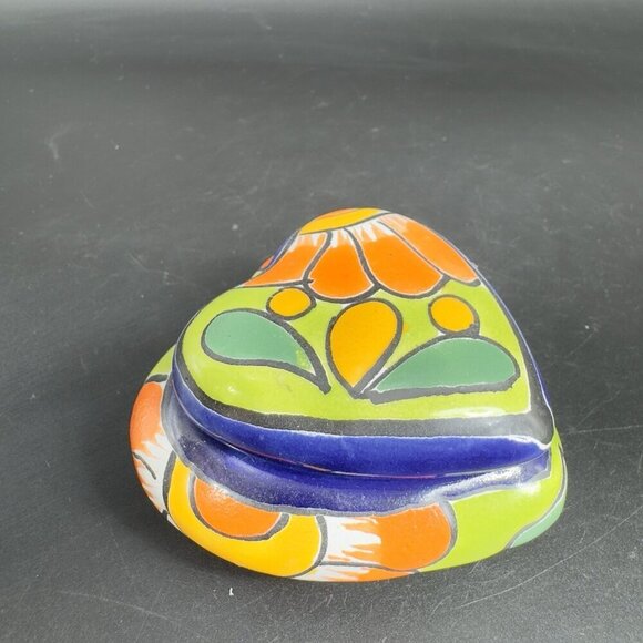Mexican Pottery Heart Shape Trinket Dish Holder Jewelry Holder Container Marked - Picture 10 of 12